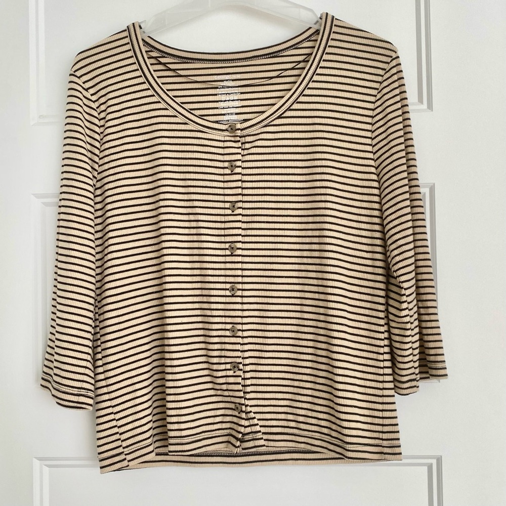 Tan and Black Striped Knitted Cardigan Size XL